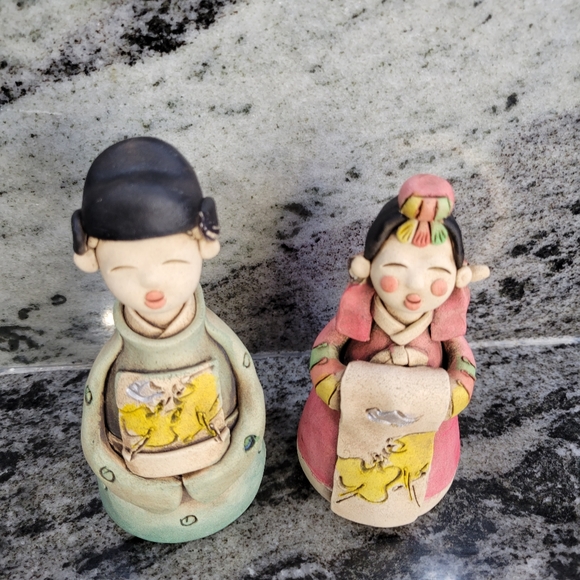 Japanese Figurines Pottery Clay Set of 2 - Picture 5 of 7